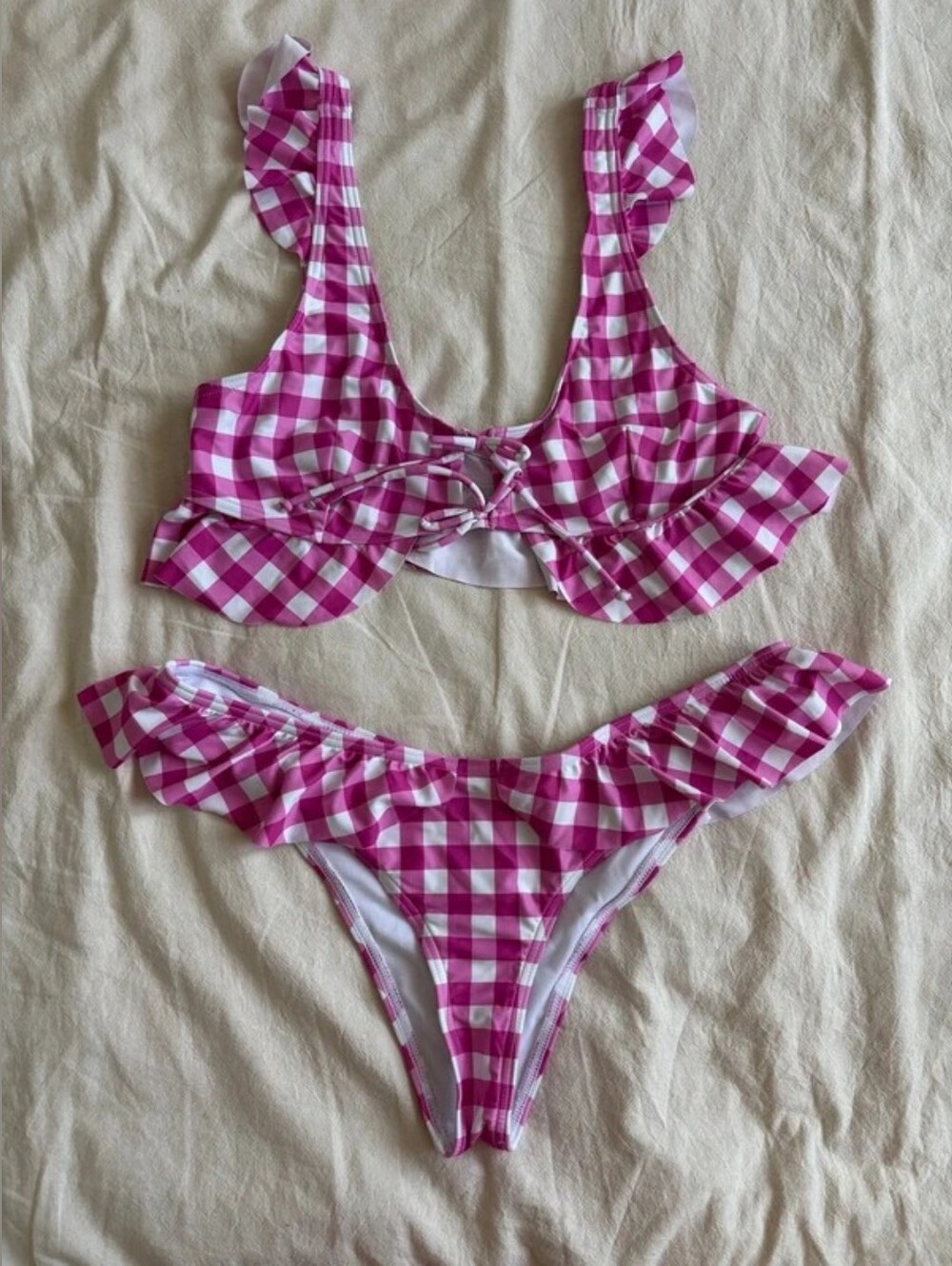 ASOS Pink Gingham Ruffle Bikini Set